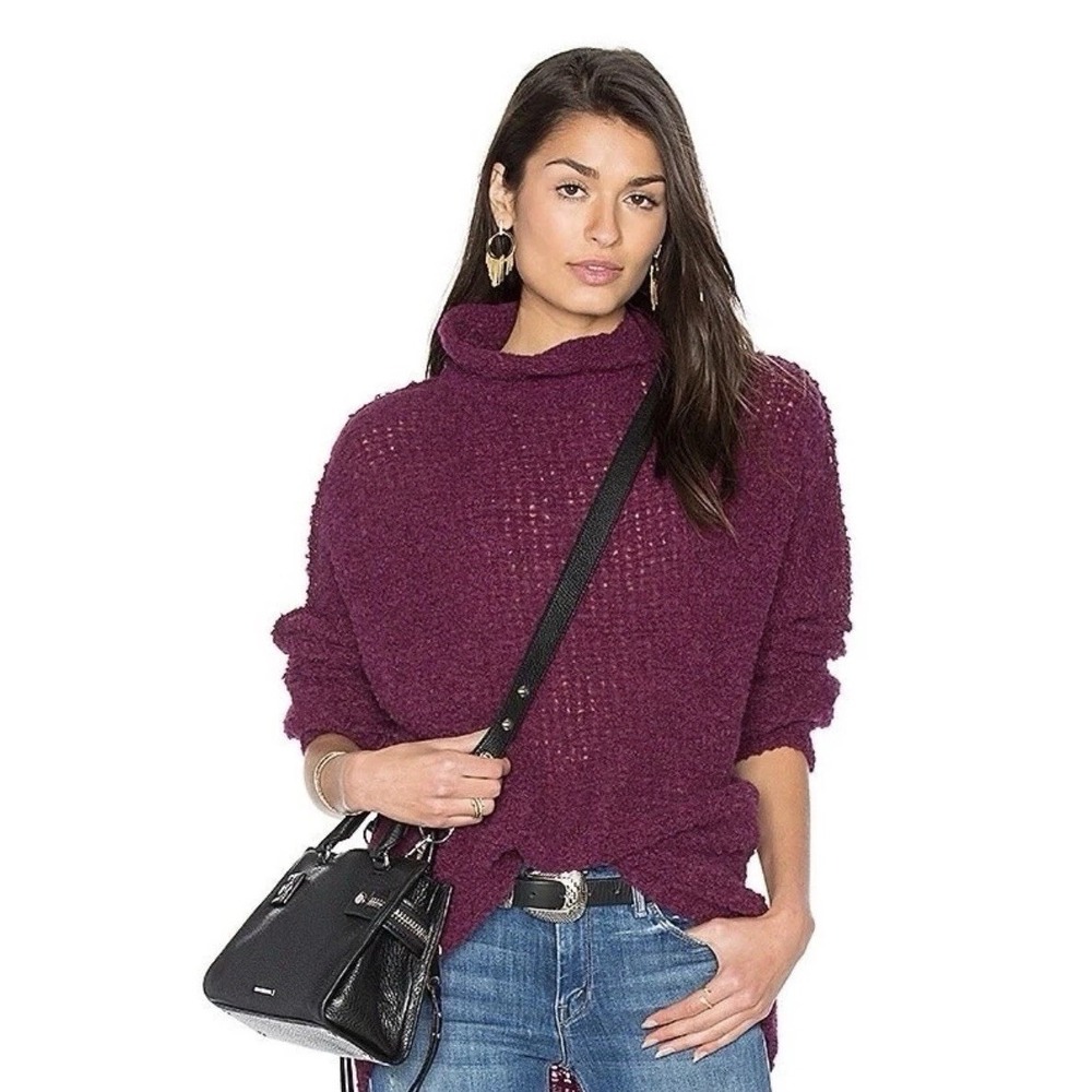 Free People She's All That Sweater Small Purple Alpaca Oversized Knit Turtleneck